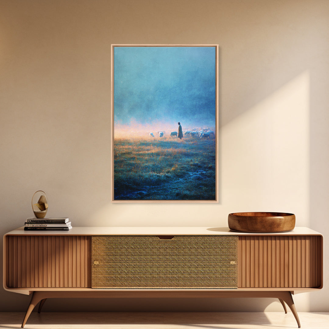 Morning Of Peace – Framed Canvas Print – Christian Wall Art – Christian Art Print – Blue Christian Art – Christian Painting – Unique Christ