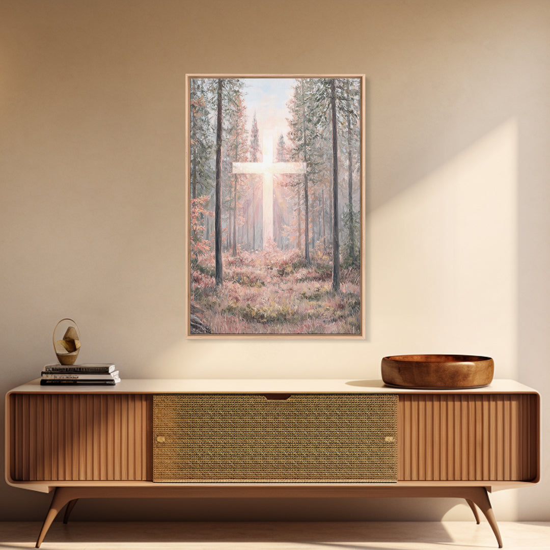 Glory In The Pines – Framed Canvas Print – Christian Art Canvas – Christian Wall Art – Christian Painting – Modern Christian Art – Christia