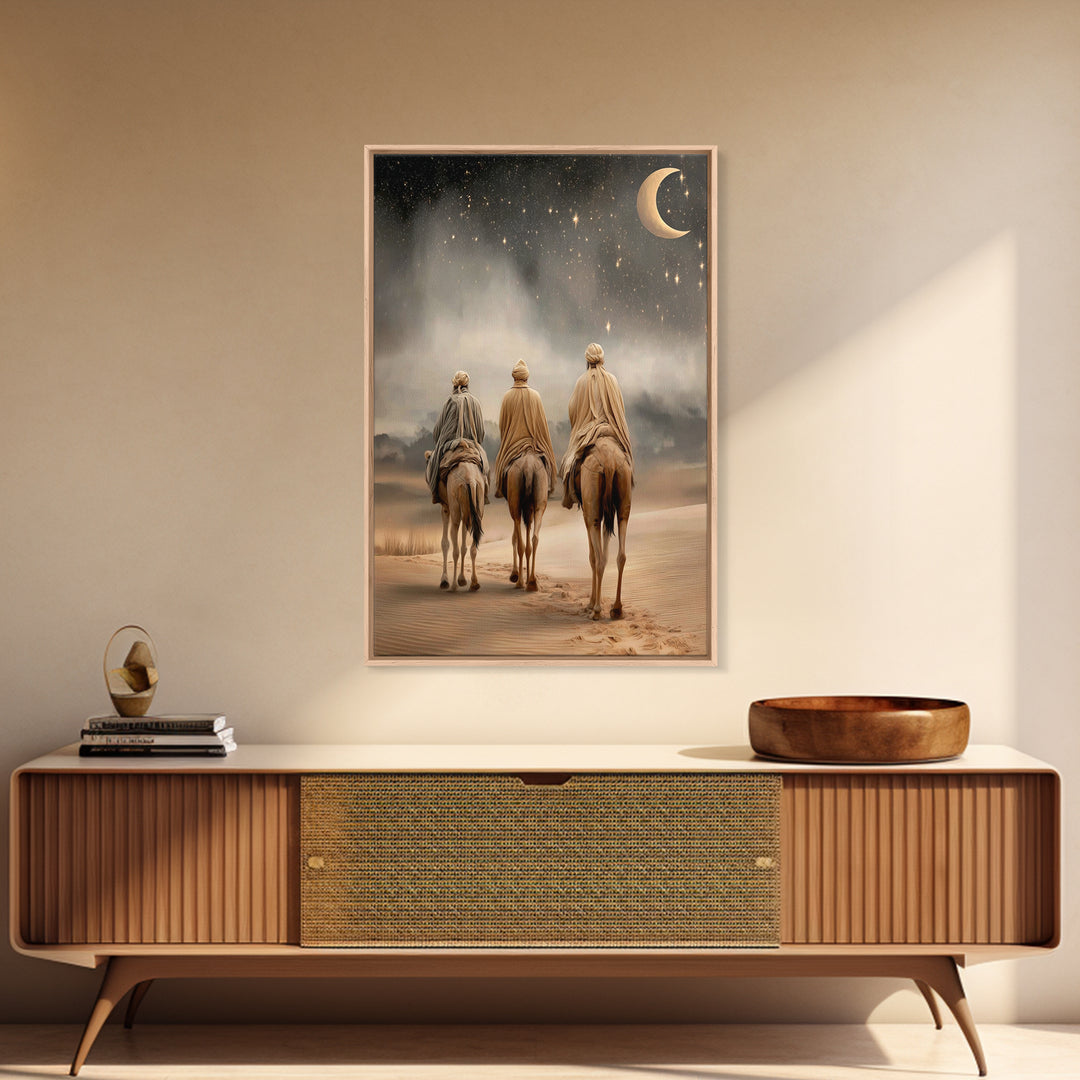 Nightfall Pilgrimage – Framed Canvas Print – Christian Art – Christian Wall Art – Christmas Art Prints – Christian Christmas Art – Christia