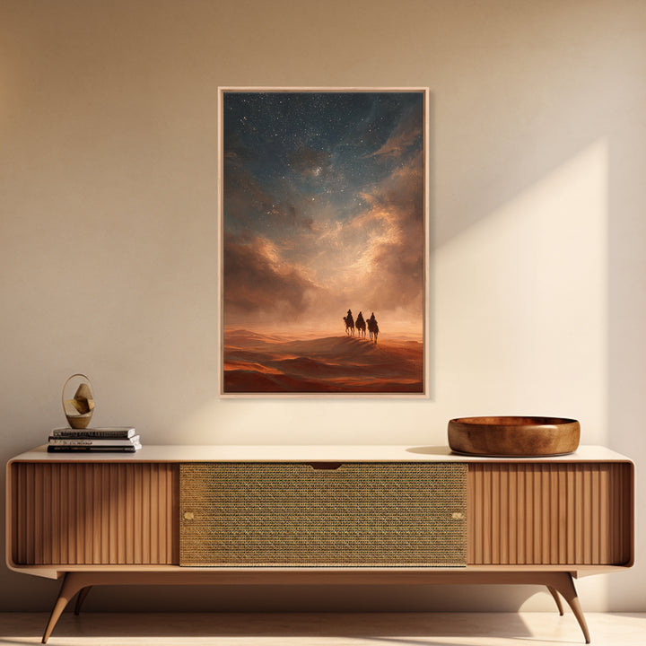 Moonlit Caravan, Framed Canvas Print, Christian Wall Art, Christian Art Print, Christmas Art, Christian Christmas Art, Jesus Painting