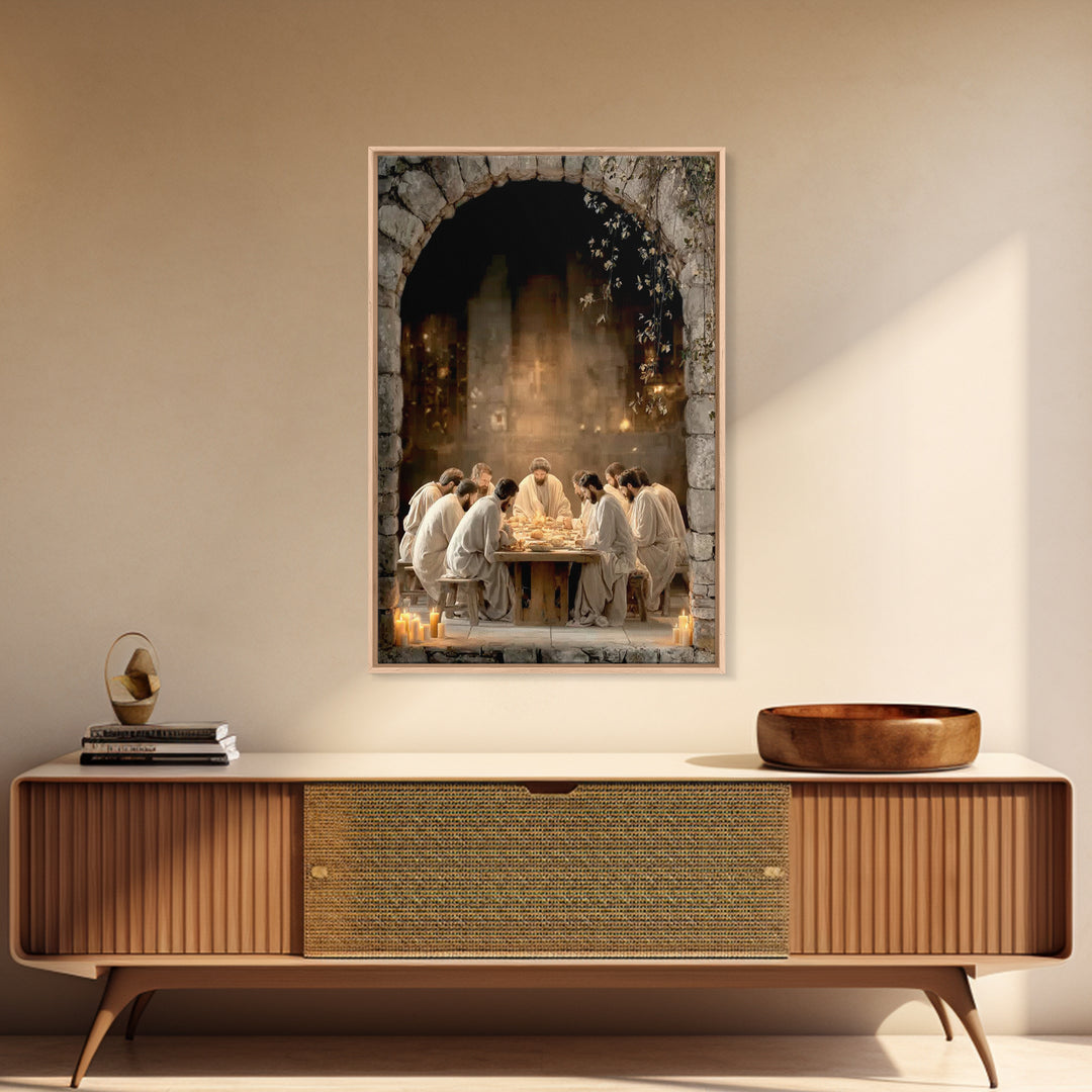 Sacred Table – Framed Canvas Print – Christian Art Canvas – Christian Wall Art – Jesus Painting – Christian Christmas Art – Vintage Christi