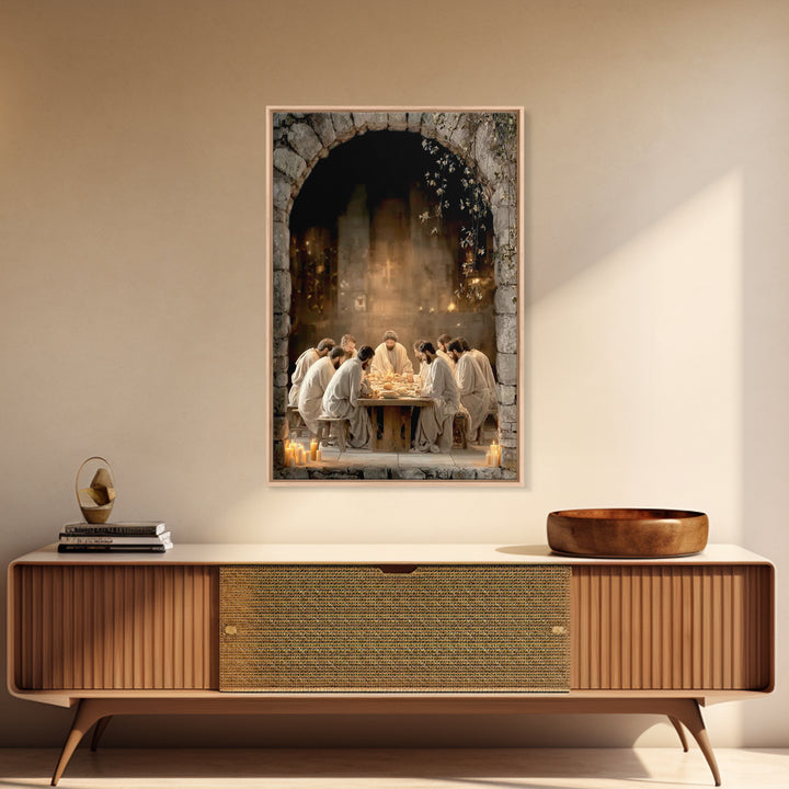 Sacred Table – Framed Canvas Print – Christian Art Canvas – Christian Wall Art – Jesus Painting – Christian Christmas Art – Vintage Christi