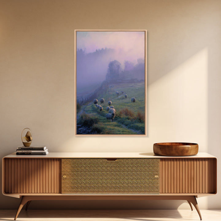 Pasture Peace – Framed Canvas Print – Christian Art Print – Christian Wall Art – Pastoral Scenery – Blue Christian Art – Christian Art Canv