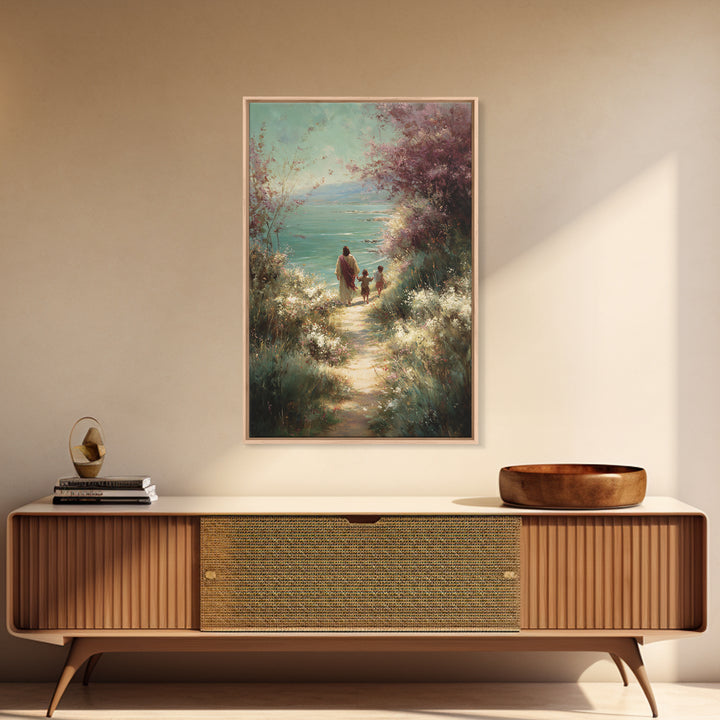 Shoreline Grace, Framed Canvas Print, Christian Wall Art, Jesus Painting, Christian Art Canvas, Christian Gift Ideas