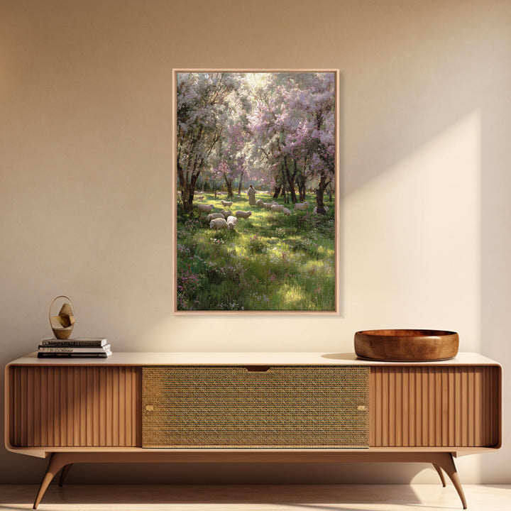 Garden Of The Shepherd, Framed Canvas Print, Christian Art Canvas, Jesus Painting, Christian Wall Art, Christian Gift Ideas, Vintage Christ
