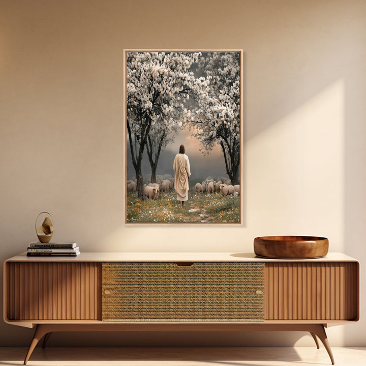 Springtime Shepherd Calm, Framed Canvas Print, Christian Wall Art, Christian Art Canvas, Christian Art Gift, Jesus Painting, Christian Pain