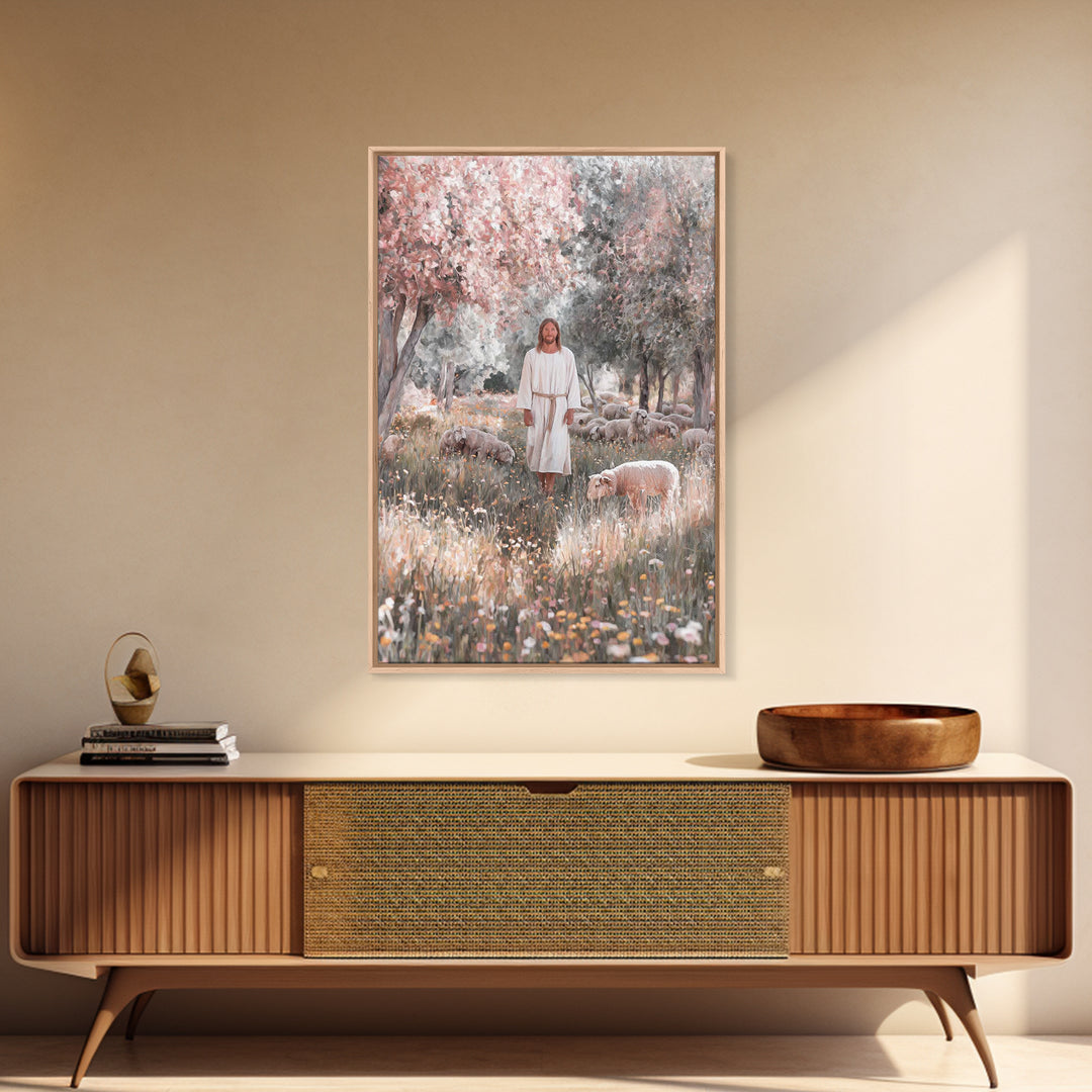 Pasture Of Hope | Framed Canvas Print | Jesus Painting | Christian Wall Art | Christian Art Canvas | Christian Gift | Modern Christian Art