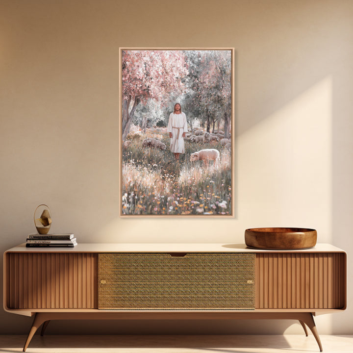 Pasture Of Hope | Framed Canvas Print | Jesus Painting | Christian Wall Art | Christian Art Canvas | Christian Gift | Modern Christian Art