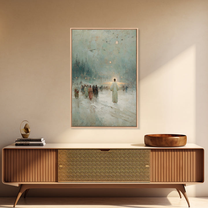 Silent Gathering Grace – Framed Canvas Print – Christian Christmas Art – Christian Wall Art – Moody Christmas Art – Christian Art Canvas –
