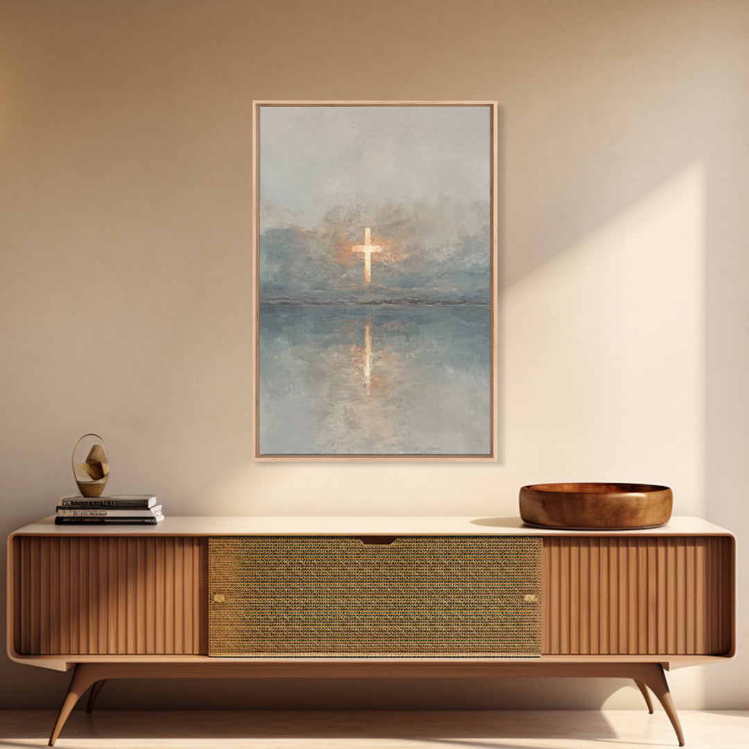 Radiant Cross Sky – Framed Canvas Print – Christian Wall Art – Christian Art Canvas – Minimalist Christian Art – Subtle Christian Art – Chr