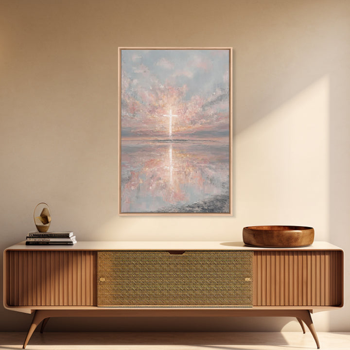 Heaven’s Dawn Cross – Framed Canvas Print – Christian Art Canvas – Christian Wall Art – Christmas Art – Modern Christian Art – Christian Gi