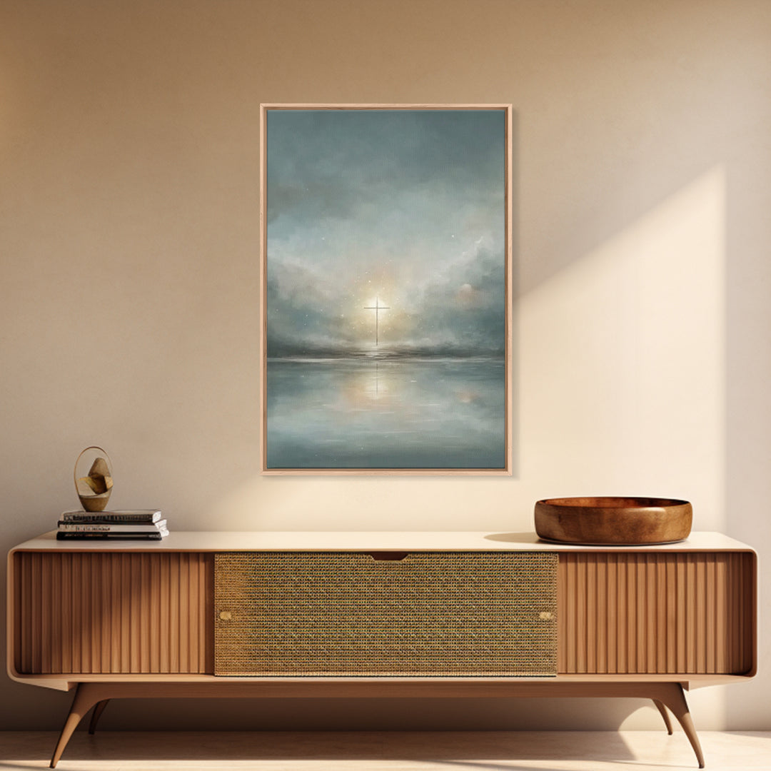 Calm Morning Cross – Framed Canvas Print – Christian Art Canvas – Christian Wall Art – Minimalist Christian Art – Subtle Christian Art – Ch