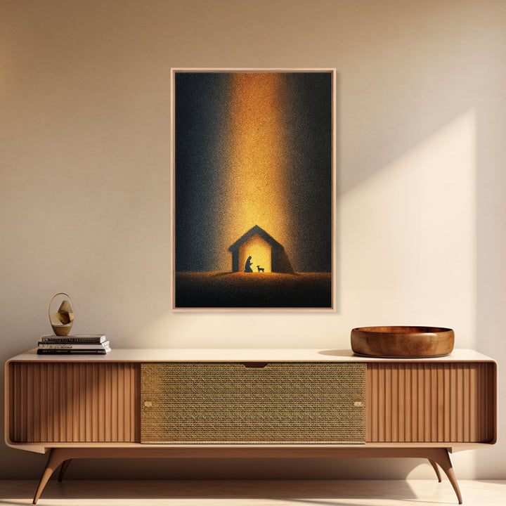 Silent Stable Night – Framed Canvas Print – Christian Christmas Art – Christian Art Canvas – Folk Art Christmas – Christian Wall Art – Chri