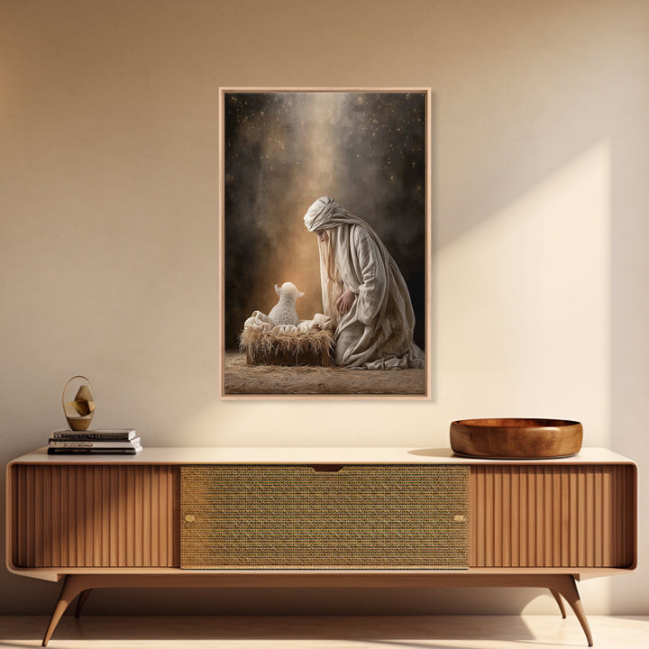 Silent Manger Light – Framed Canvas Print – Christian Wall Art – Jesus Christmas Art – Christian Art Canvas – Christmas Art Prints