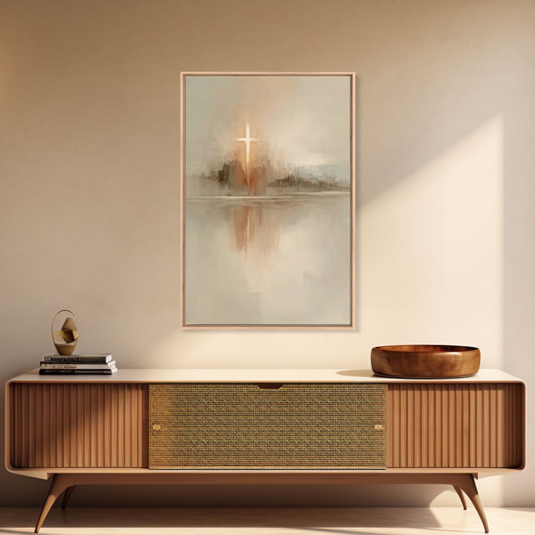 Reflected Hope Cross – Framed Canvas Print – Christian Wall Art – Abstract Christian Art – Christian Art Canvas – Christian Decor