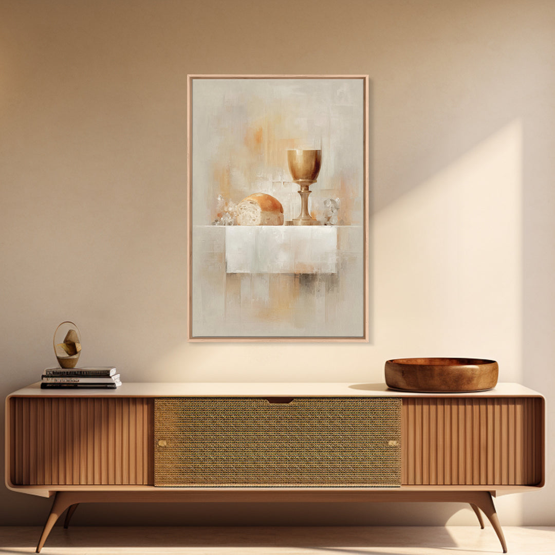 Holy Offering Light, Framed Canvas Print, Christian Wall Art, Minimalist Christian Art, Christian Art Print, Subtle Christian Paintings