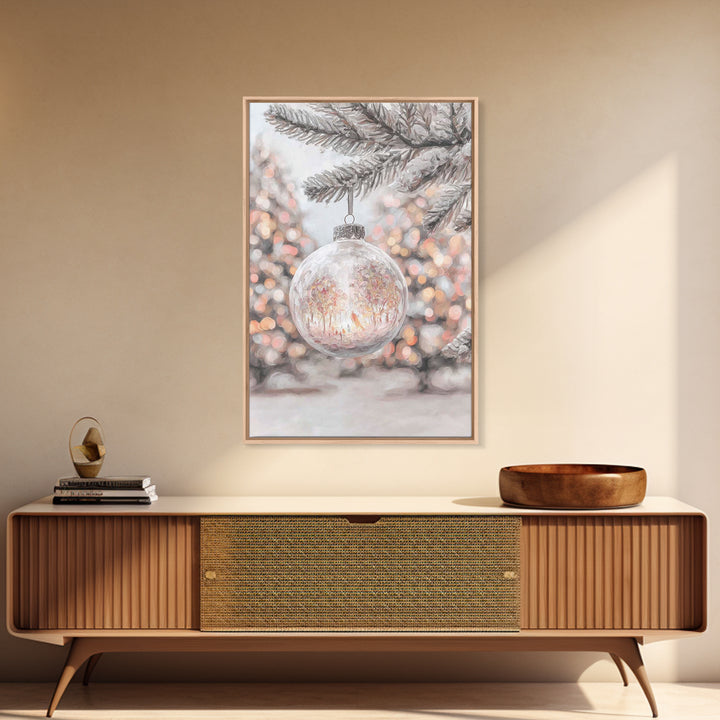 Snowlit Garden Globe – Framed Canvas Print – Christmas Art Prints – Christian Wall Art – Winter Christian Art – Christmas Decor – Christian