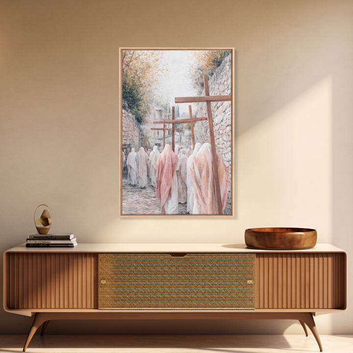 Pilgrims Of Calvary – Framed Canvas Print – Christian Painting – Christian Wall Art – Large Christian Art – Christian Decor – Christian Gif