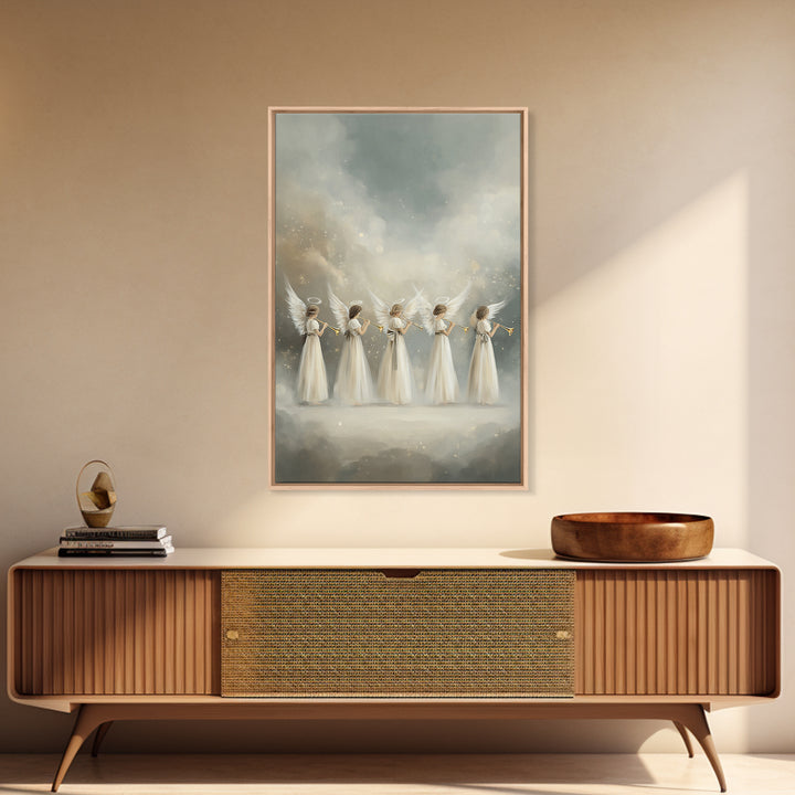 Trumpets Of Glory – Framed Canvas Print – Christian Art – Angel Art – Christian Wall Art – Christian Art Canvas – Christian Christmas Art