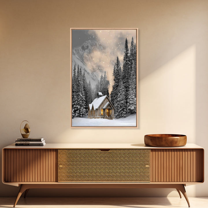 Winter Chapel Grace - Framed Canvas Print - Christian Wall Art - Christmas Wall Art - Christian Art Canvas - Christian Christmas Art