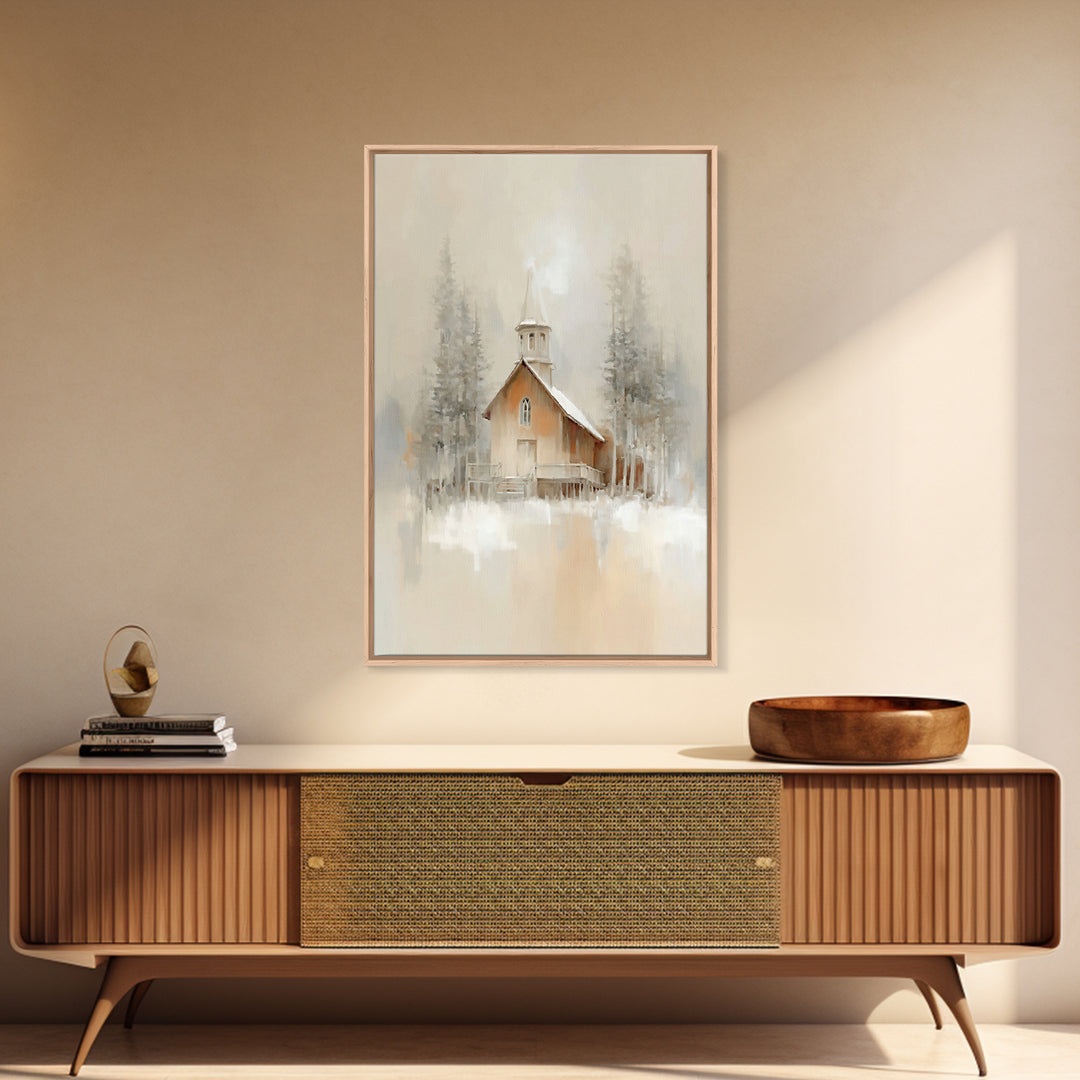 Church In Stillness - Framed Canvas Print - Christian Art Print - Christmas Canvas Wall Art - Christian Art Work - Christian Decor