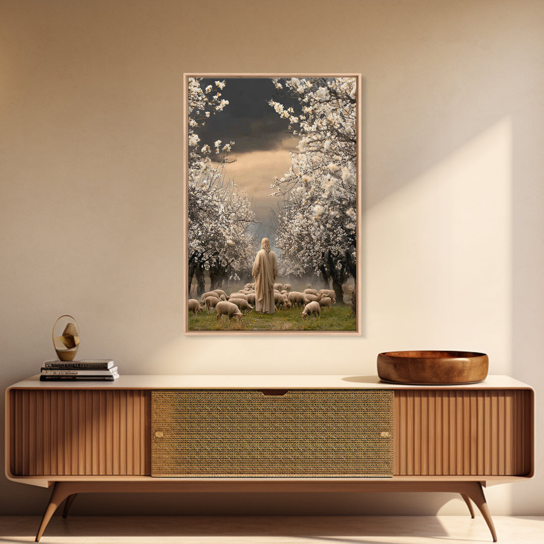 Blooming Shepherd Path – Framed Canvas Print – Jesus Painting – Christian Art Canvas – Christian Wall Art – Christian Christmas Art