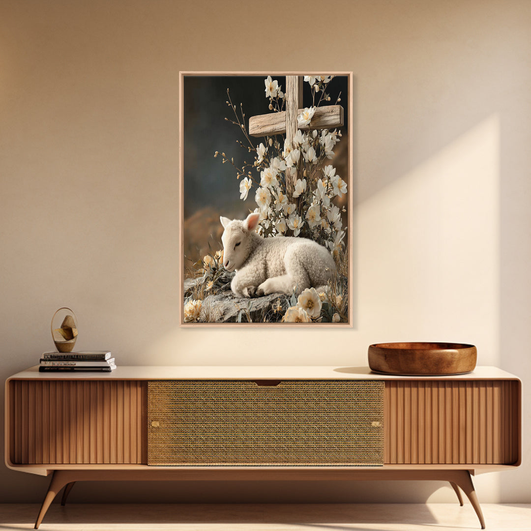 Lamb Of Promise – Framed Canvas Print – Christian Wall Art – Christian Art Painting – Christian Art Canvas – Christian Gift Ideas – Moody C