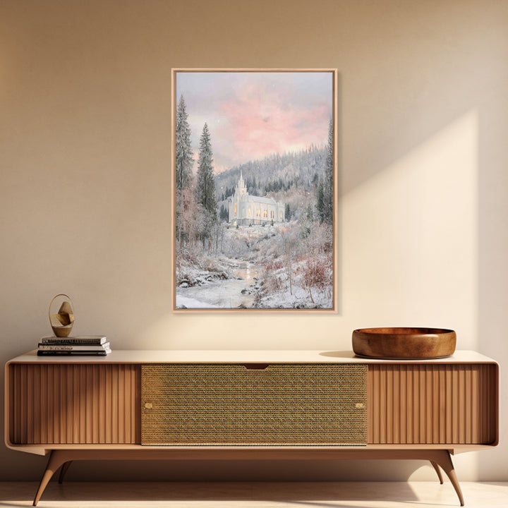 Winter Chapel Light – Framed Canvas Print – Christian Wall Art – Christian Art Canvas – Christmas Art – Christian Christmas Art