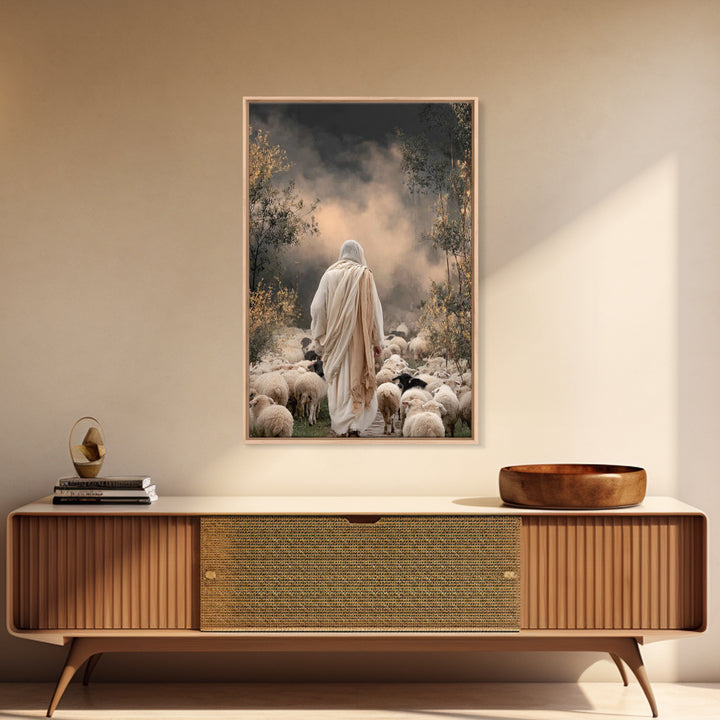 Guiding Shepherd Path – Framed Canvas Print – Jesus Painting – Christian Wall Art – Christian Art Canvas – Pastoral Scenery