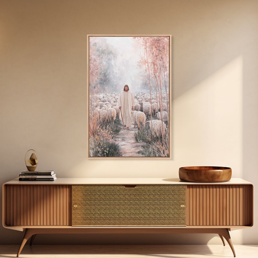 Morning Flock Peace – Framed Canvas Print – Christian Wall Art – Christian Art Canvas – Pastoral Scenery – Christian Decor
