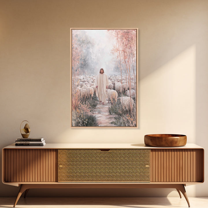 Morning Flock Peace – Framed Canvas Print – Christian Wall Art – Christian Art Canvas – Pastoral Scenery – Christian Decor