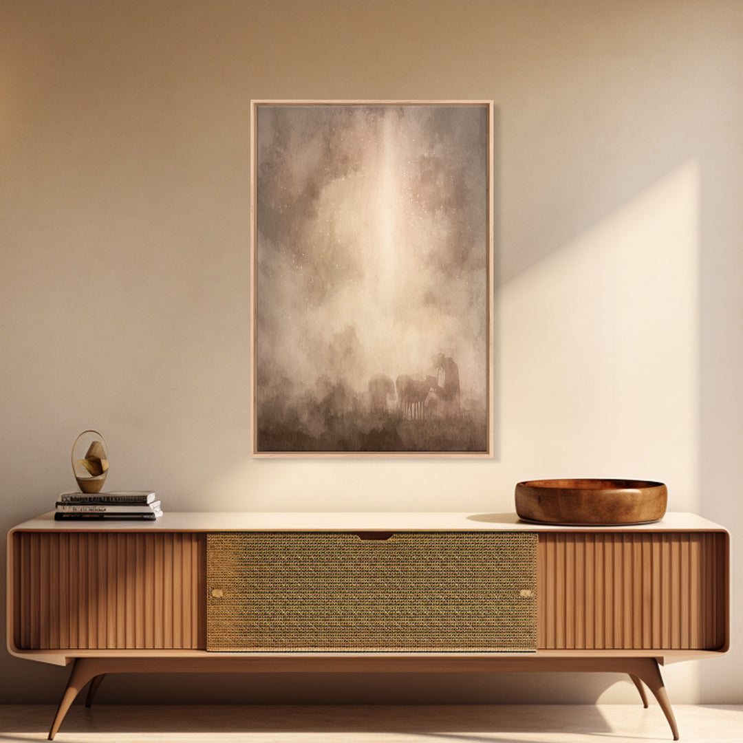 Silent Night Haze – Framed Canvas Print – Christian Art Canvas – Christian Wall Art – Moody Christian Art – Subtle Christian Art