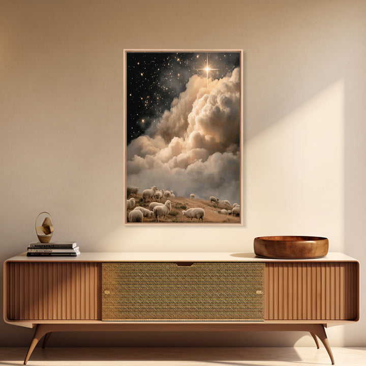 Star Of Bethlehem Glow, Framed Canvas Print, Christmas Art, Christian Wall Art, Christian Art Canvas, Christian Christmas Decor