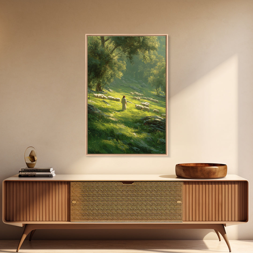Gentle Shepherd’s Path – Framed Canvas Print – Christian Wall Art – Jesus Painting – Christian Art Canvas – Large Christian Painting – Chri