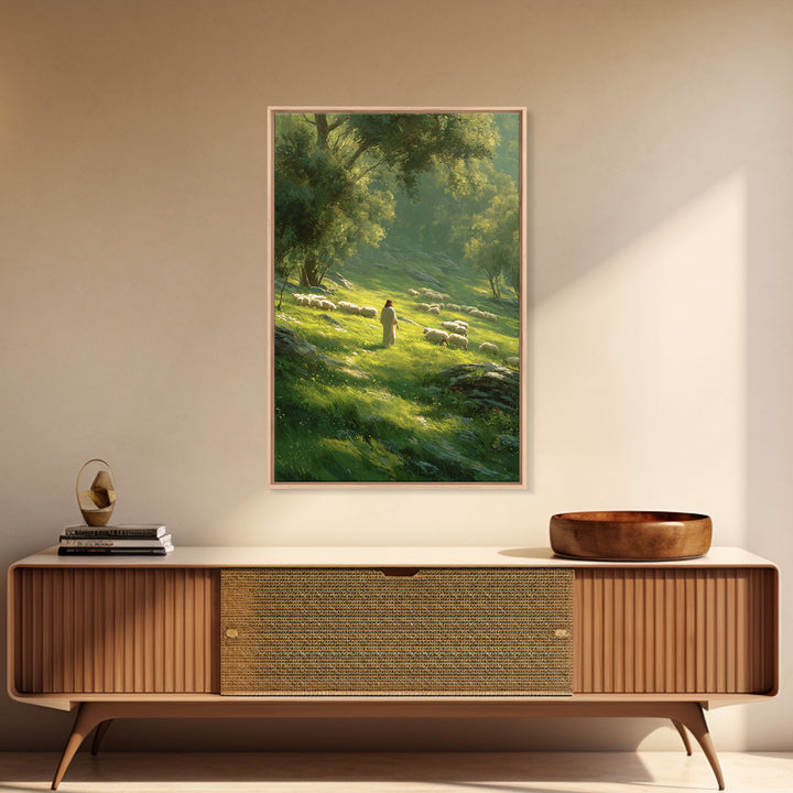 Gentle Shepherd’s Path – Framed Canvas Print – Christian Wall Art – Jesus Painting – Christian Art Canvas – Large Christian Painting – Chri