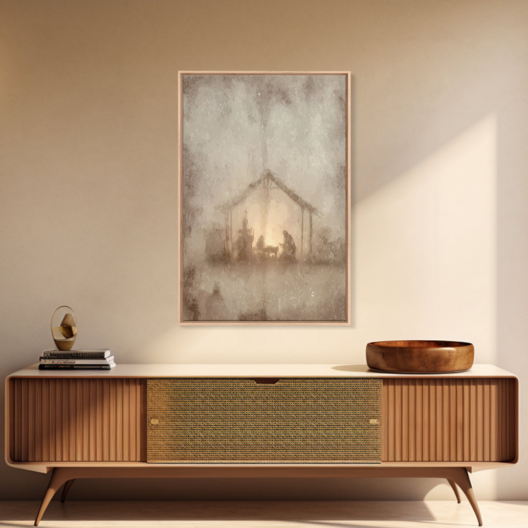 Silent Manger – Framed Canvas Print – Christian Wall Art – Christmas Art Prints – Christian Art Canvas – Moody Christmas Art