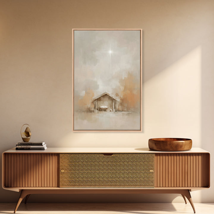 Manger Light – Framed Canvas Print – Christian Wall Art – Christian Christmas Art – Jesus Painting – Christmas Art Prints