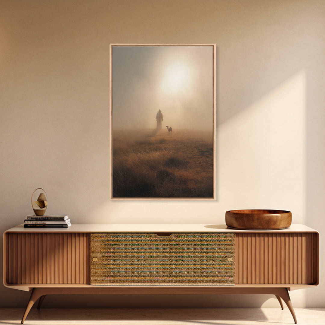 Golden Quiet Path – Framed Canvas Print – Christian Painting – Christian Art Canvas – Christian Wall Art – Subtle Christian Paintings