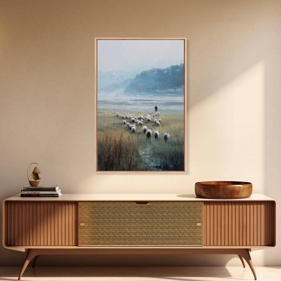 Quiet Shepherd – Framed Canvas Print – Christian Wall Art – Christian Art Canvas – Christian Painting – Christian Art – Pastoral Scenery