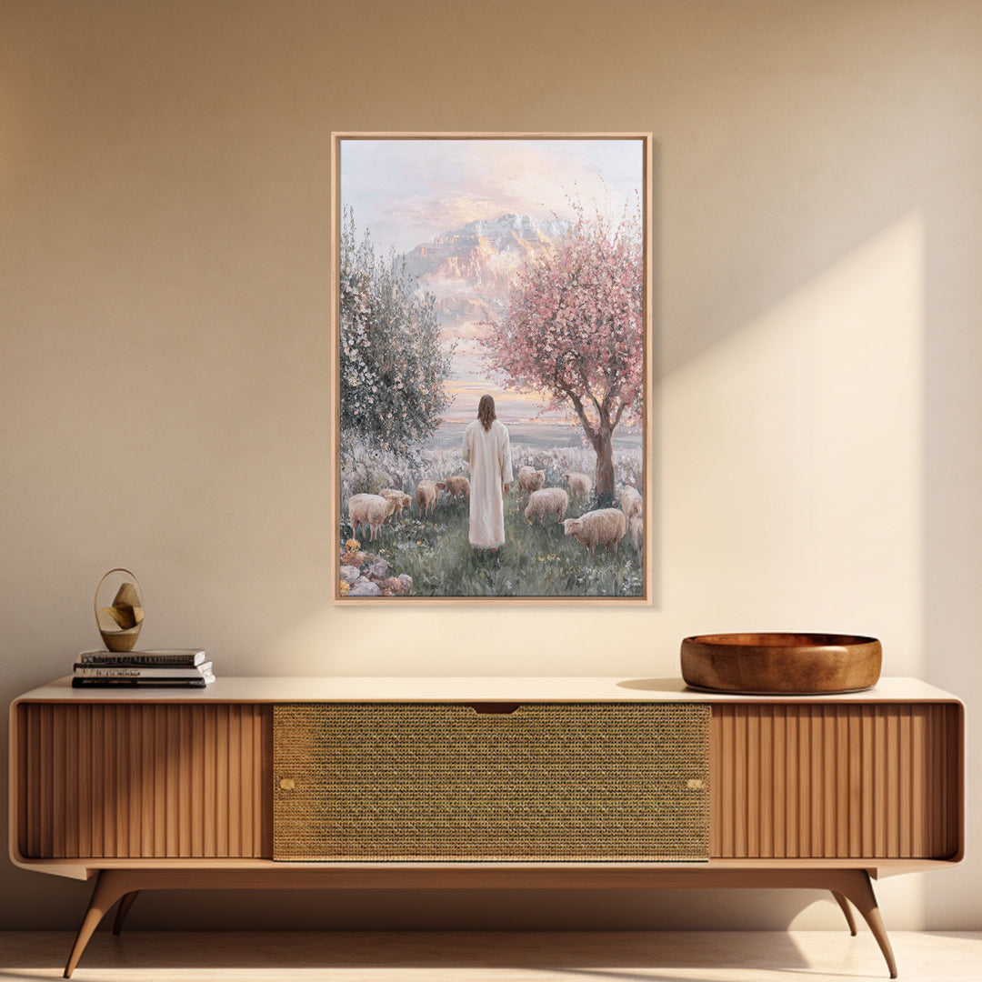 Soft Meadow Light | Framed Canvas Print | Christian Wall Art | Christian Art Canvas | Jesus Painting | Christian Gift
