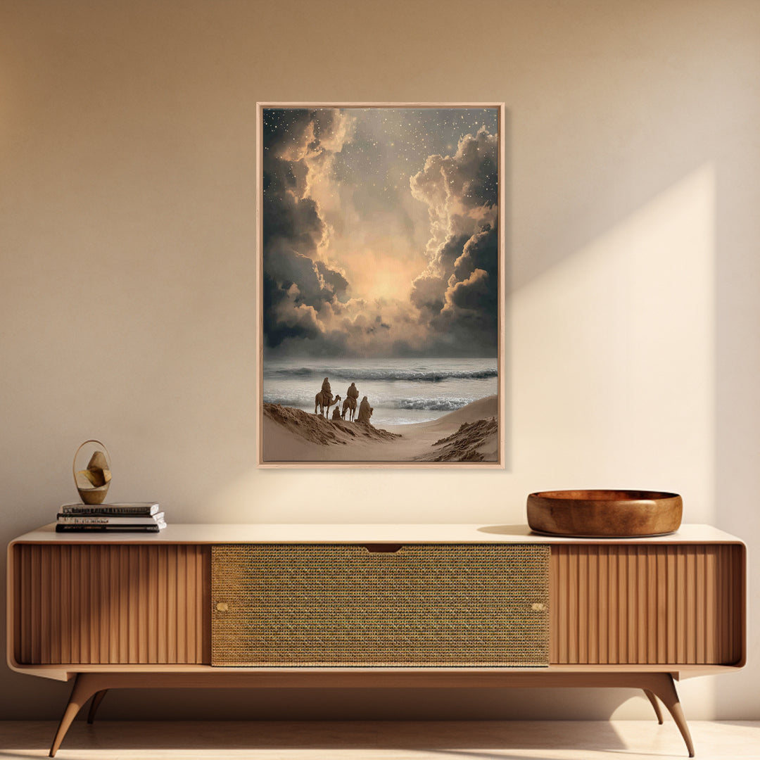 Desert Star Journey – Framed Canvas Print – Christian Wall Art – Christian Art Canvas – Christian Christmas Art – Jesus Painting – Christia