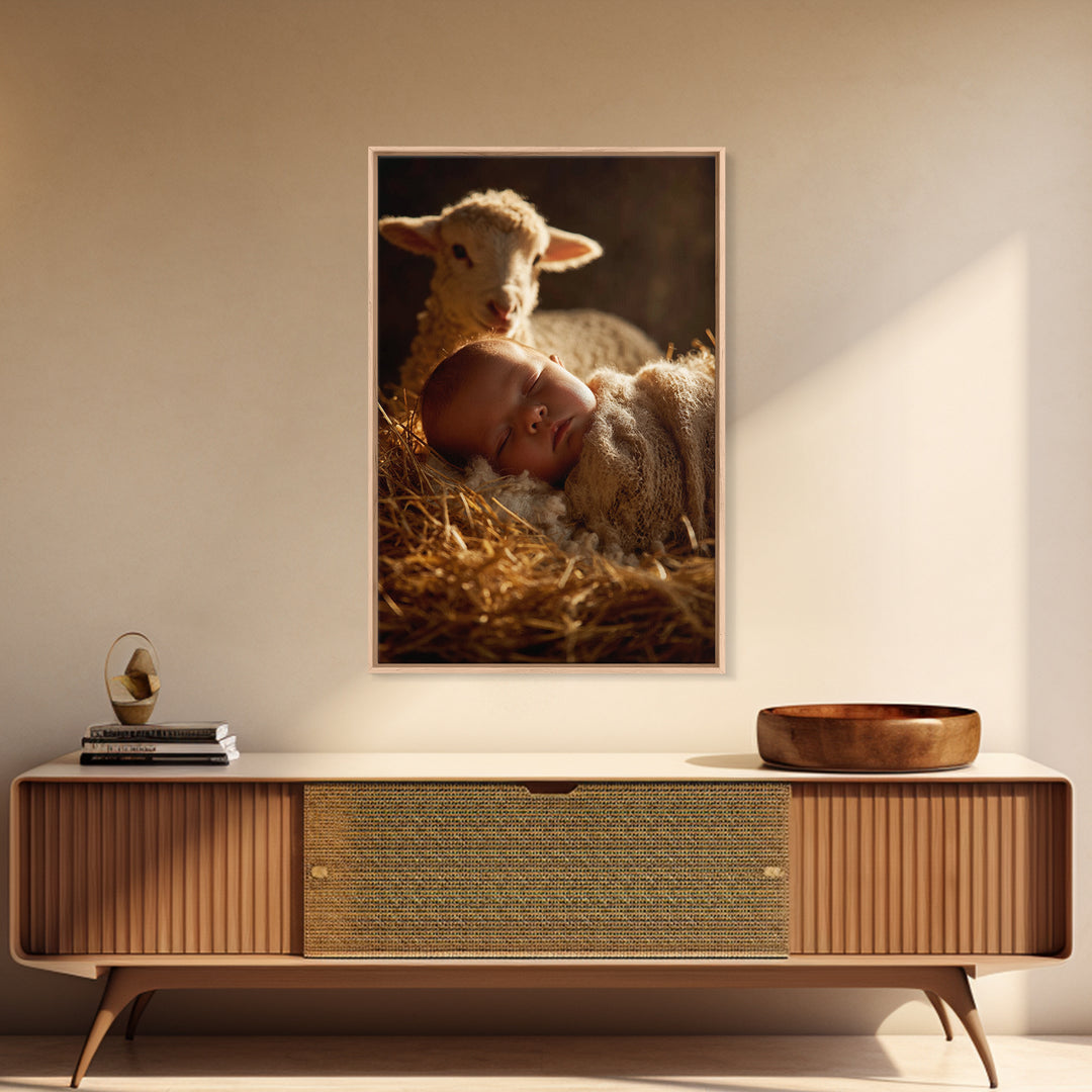 Innocent Lamb Peace – Framed Canvas Print – Christian Christmas Art – Christian Art Canvas – Christian Art – Jesus Painting – Christian Wal