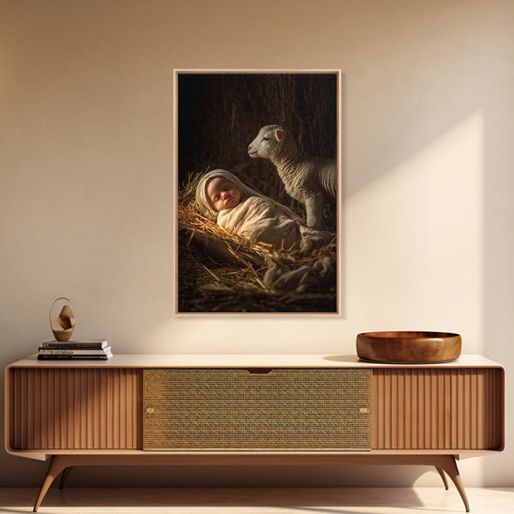 Holy Child Slumber – Framed Canvas Print – Christian Art – Christian Christmas Art – Jesus Painting – Christian Art Canvas – Christian Wall
