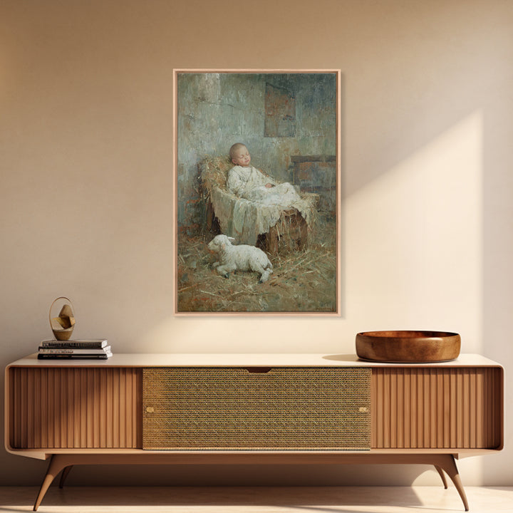 Humble Straw Rest – Framed Canvas Print – Christian Art Canvas – Christmas Wall Art – Jesus Painting – Vintage Christian Art – Christian De