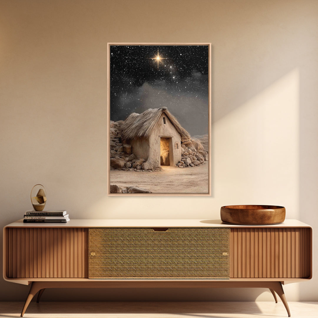 Nativity Mountain Star – Framed Canvas Print – Christian Art Canvas – Christmas Art Prints – Christian Christmas Decor – Jesus Painting – C