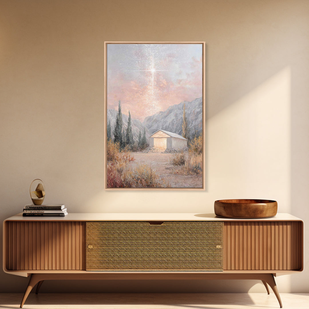 Blessed Shelter Star – Framed Canvas Print – Christian Art – Christmas Wall Art – Jesus Painting Canvas – Christian Christmas Art – Modern