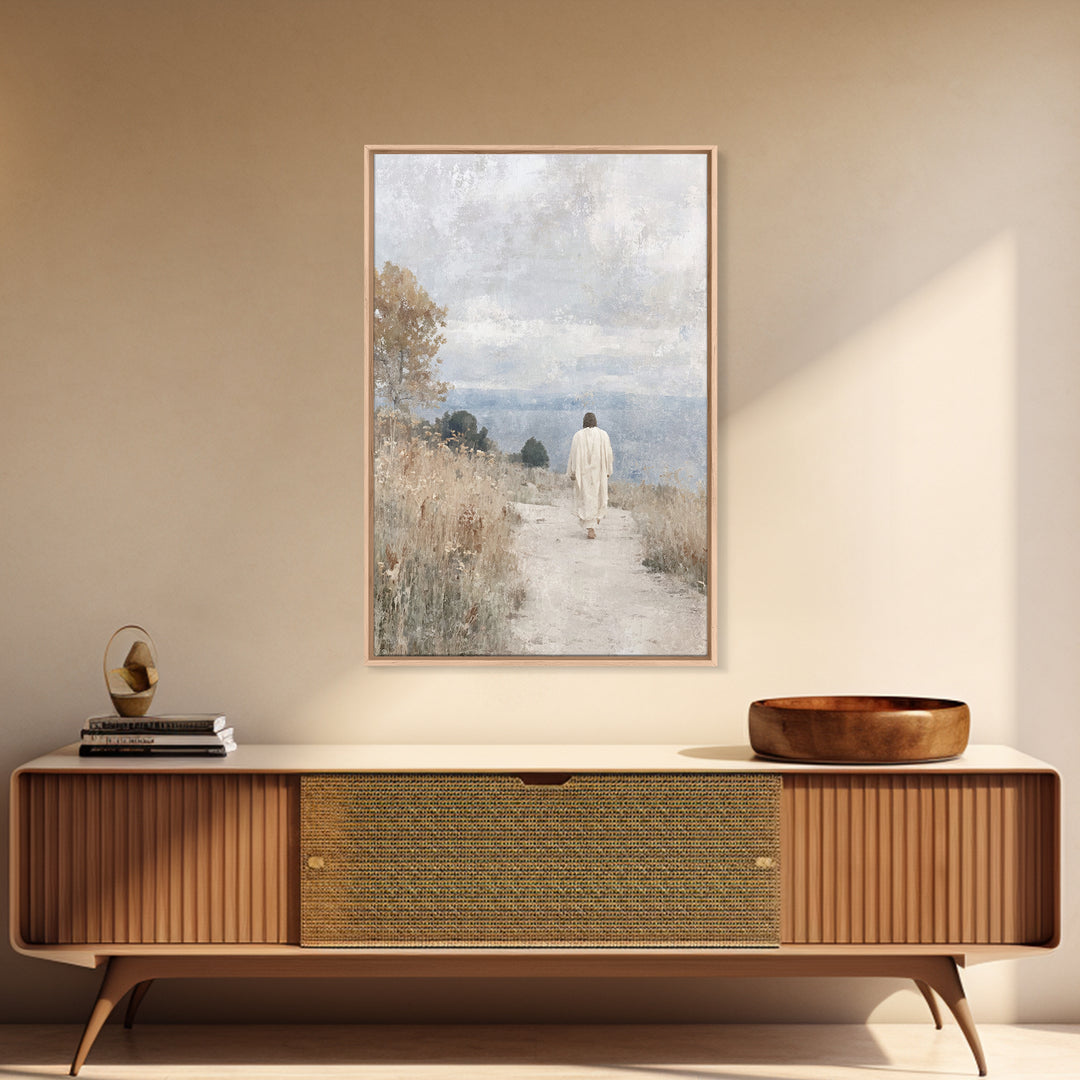 Quiet Meadow Journey – Framed Canvas Print – Christian Wall Art – Christian Art Work – Jesus Canvas Art – Minimalist Christian Art – Christ
