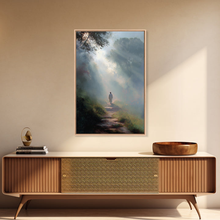 Misty Forest Light – Framed Canvas Print – Christian Wall Art – Jesus Painting Canvas – Moody Christian Art – Christian Art Gift – Large Ch