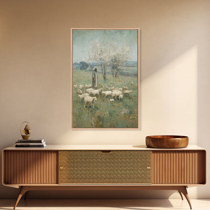 Pasture Of Peace | Framed Canvas Print | Christian Art Canvas | Jesus Painting | Christian Wall Art | Vintage Christian Art