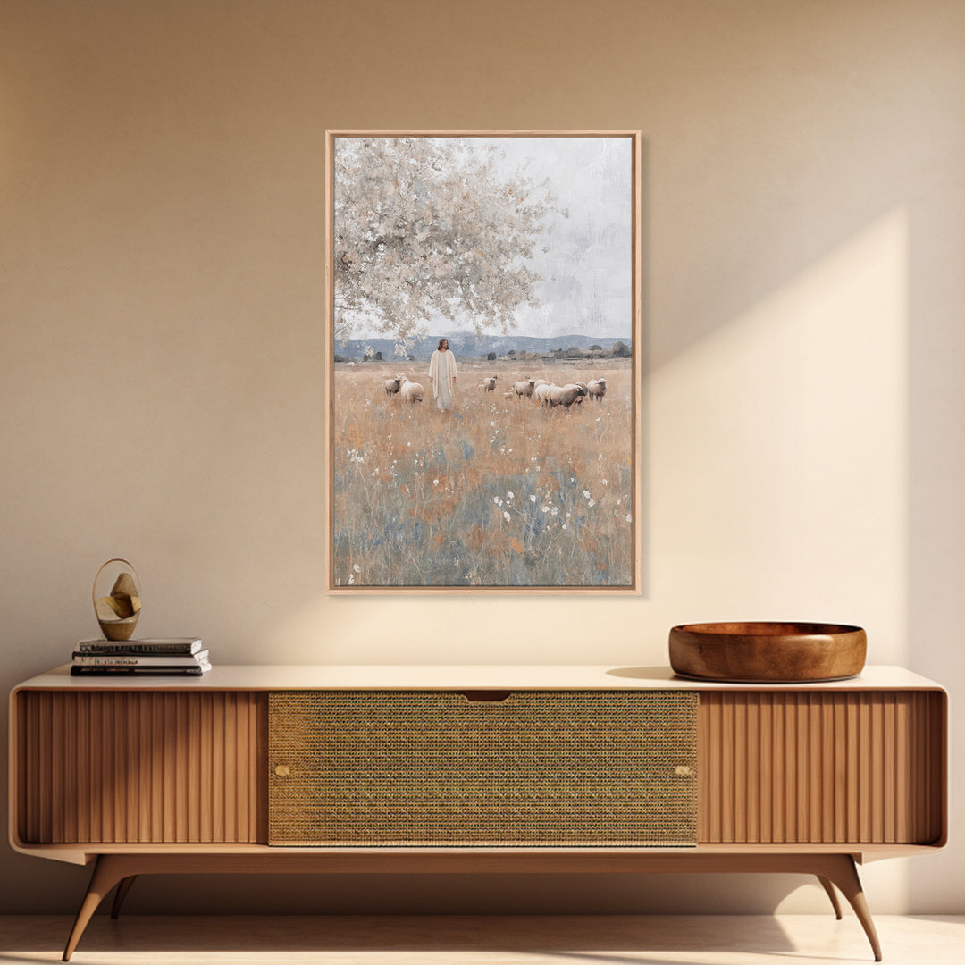 Fields Of Grace, Framed Canvas Print, Christian Wall Art, Jesus Painting, Christian Art Canvas, Subtle Christian Art